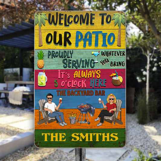 Patio Welcome Grilling Proudly Serving Whatever You Bring - Backyard Sign - Personalized Custom Classic Metal Signs
