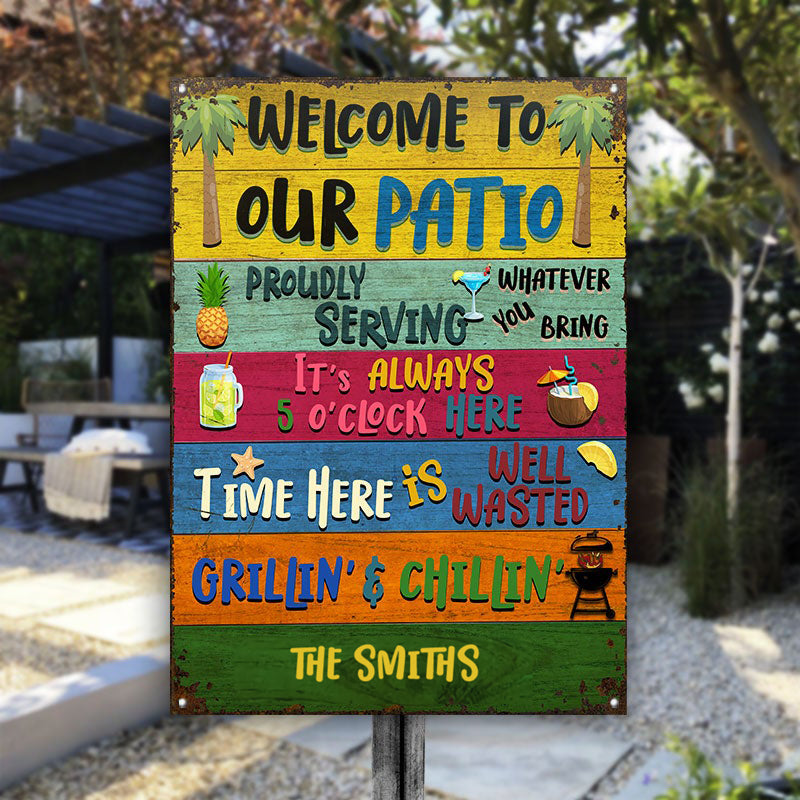 Personalized Patio Welcome Grilling Chilling Custom Classic Metal Signs