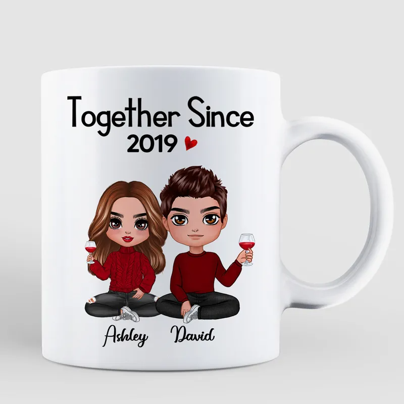 Together Since Doll Couple Sitting - Gift For Couples -  Personalized Custom Mug