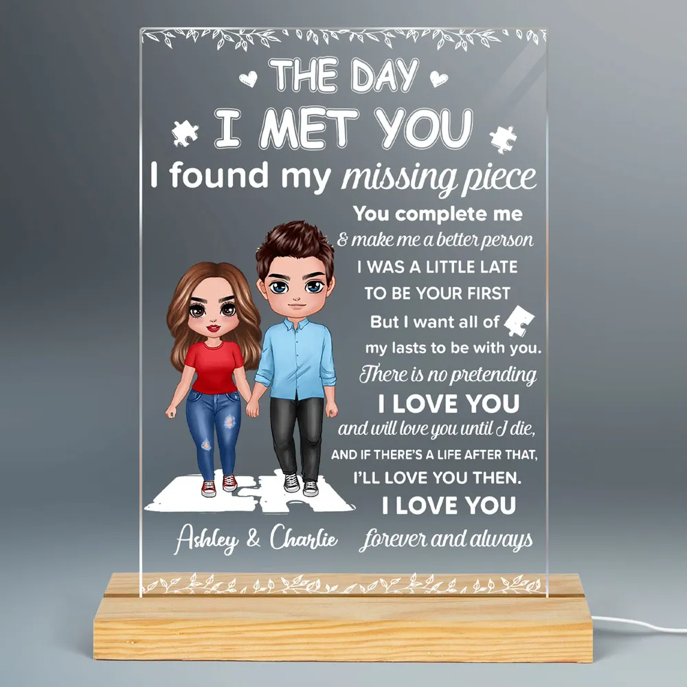 I Found My Missing Piece Doll Couple Gift For Her Gift For Him Couple Personalized Acrylic Plaque With LED Night Light - Valentine‘s Day Gift - Anniversary Gift