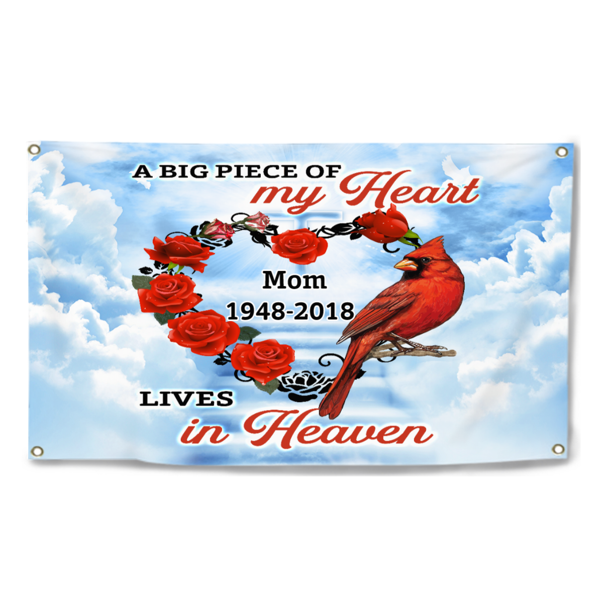 Heaven Cardinal Heart Memorial Personalized Christmas Banner