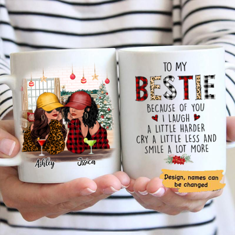 Leopard Checkered Christmas Fashion Besties Personalized Mug