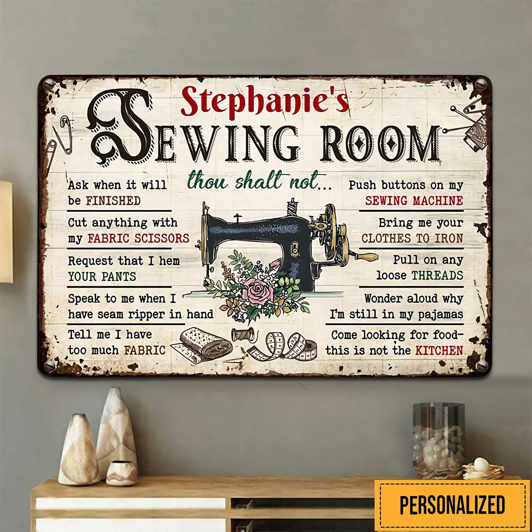 Personalized Sewing Room Rules Metal Signs