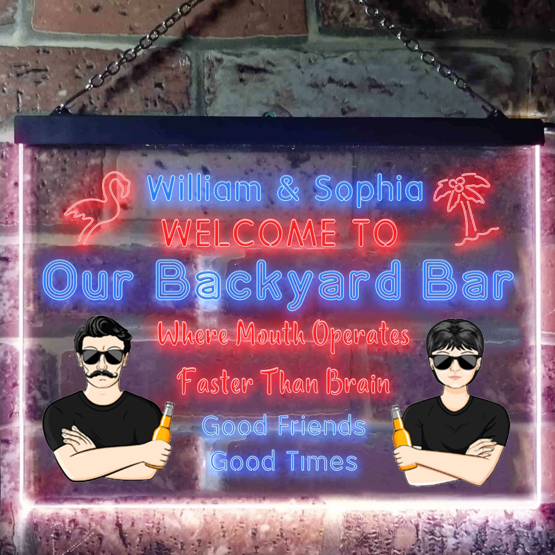 Couple Family Bar Cocktail Mouth Operates Faster Than Brain Personalized Neon Light LED Sign