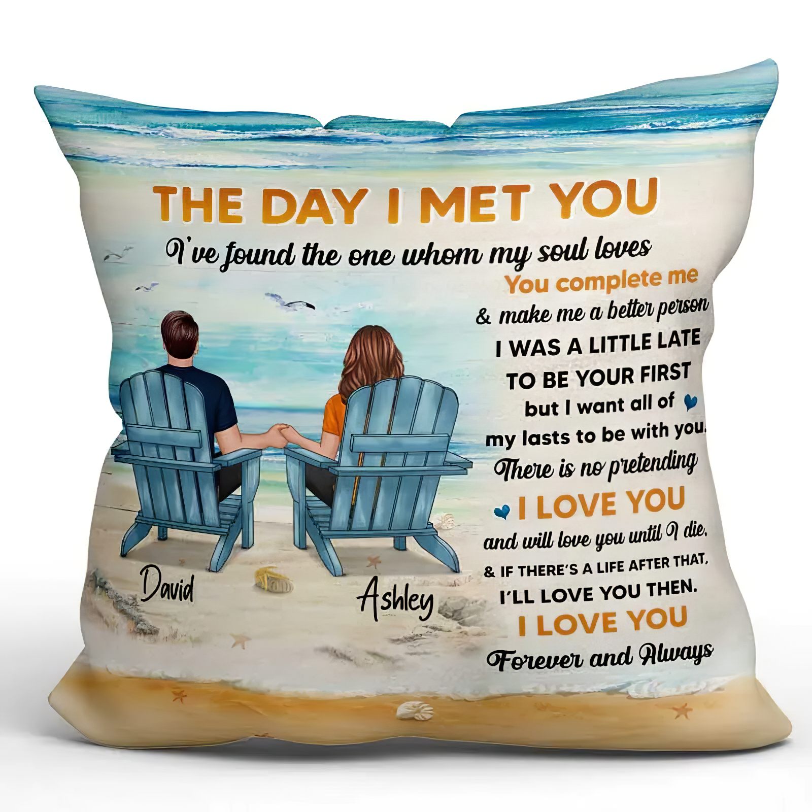 The Day I Met You Back View Couple Beach Landscape Personalized Pillow