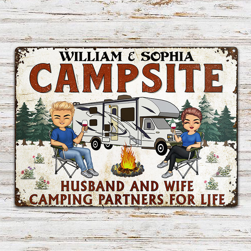 Let's Sit By The Campfire Husband Wife Camping - Couple Gift - Personalized Custom Classic Metal Signs