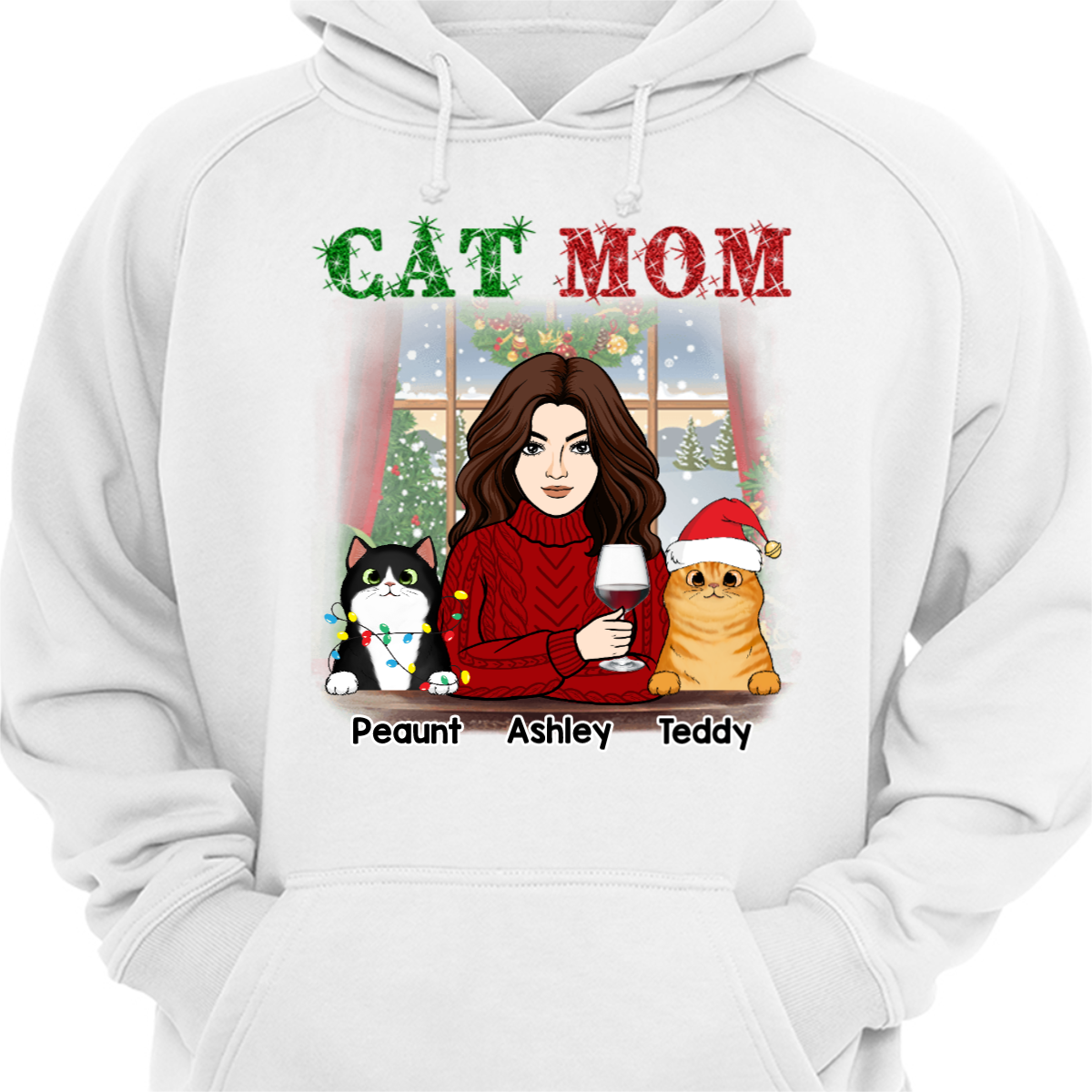 Meowy Catmas Woman & Cat Christmas Personalized Hoodie Sweatshirt