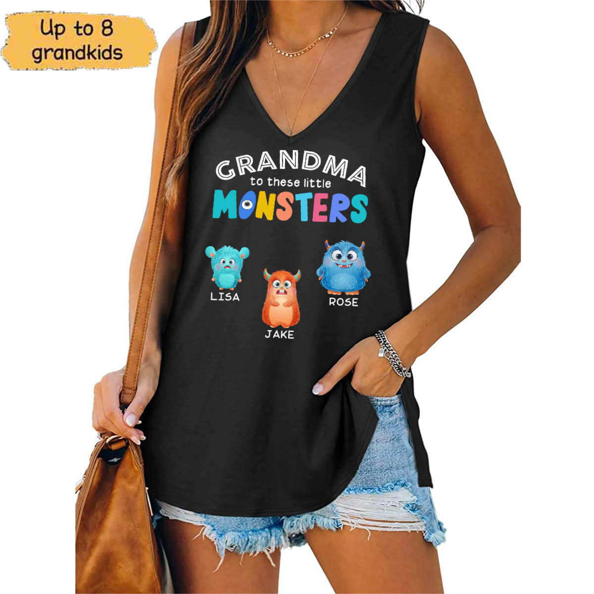 Cute Little Monsters Personalized Women Tank Top V Neck Casual Flowy Sleeveless