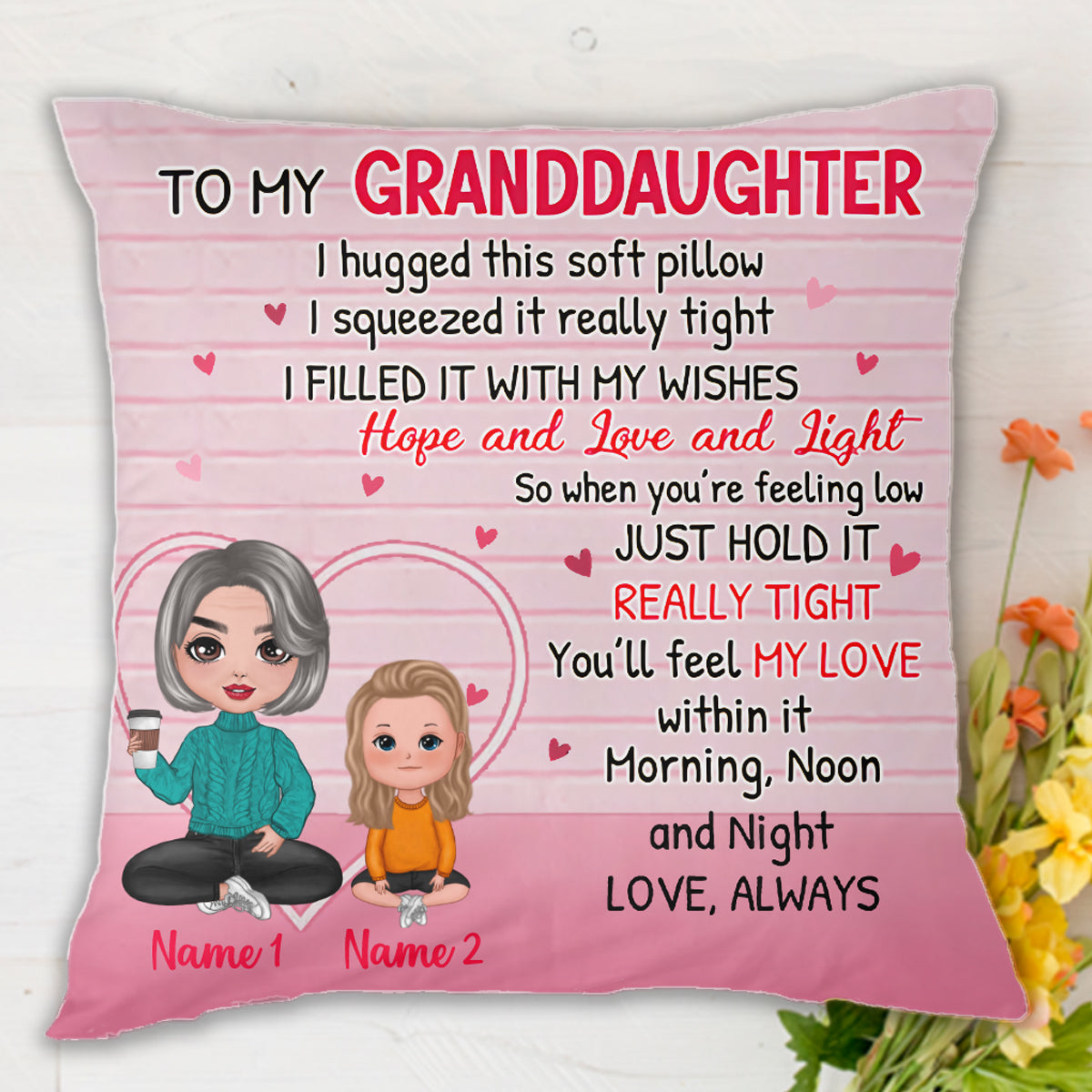 Neon Heart To My Granddaughter Grandson Personalized Pillow