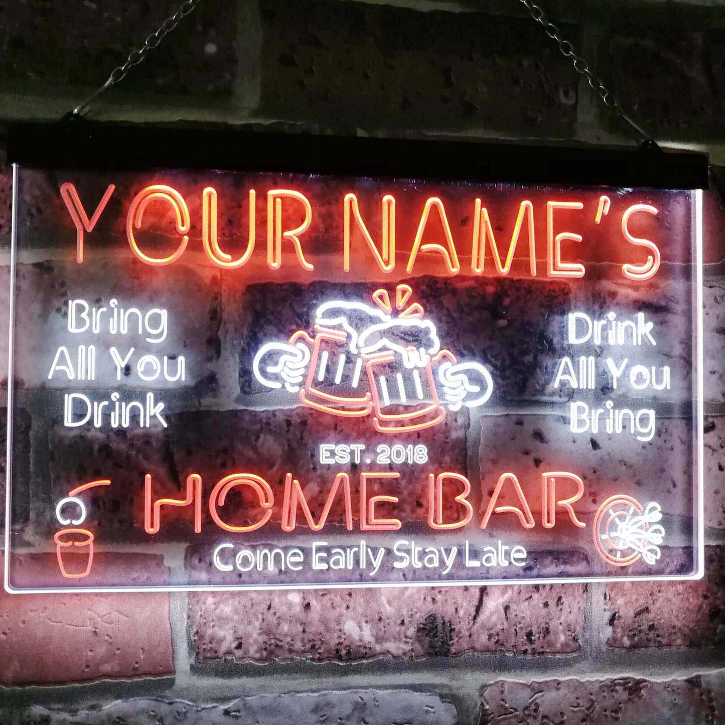 Personalized Your Name Custom Home Bar Neon Signs Beer Established Year Dual Color LED Acrylic Neon Light Sign