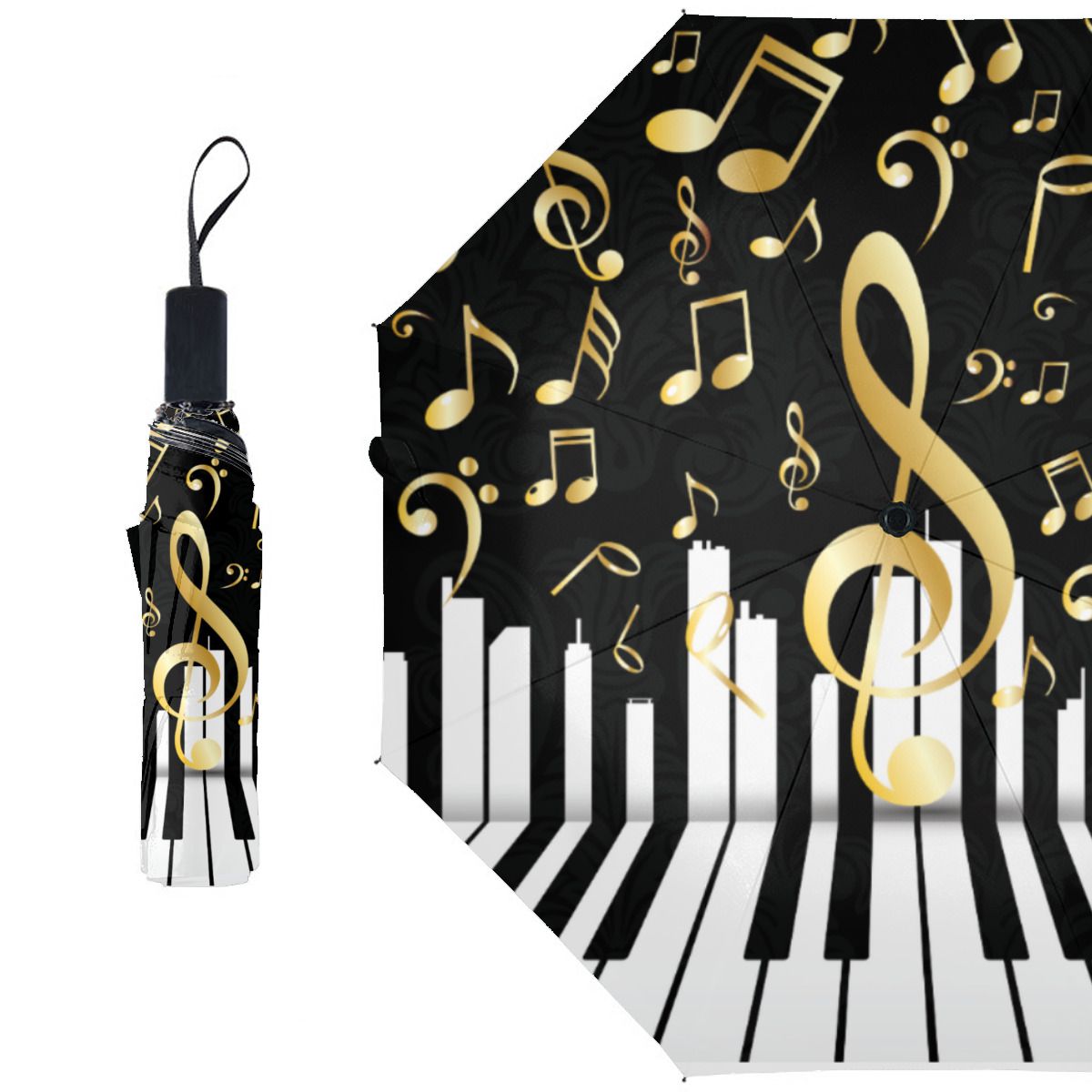 Royal Elegant Music Note Piano Keys Brushed Polyester Umbrella No.35R8NH