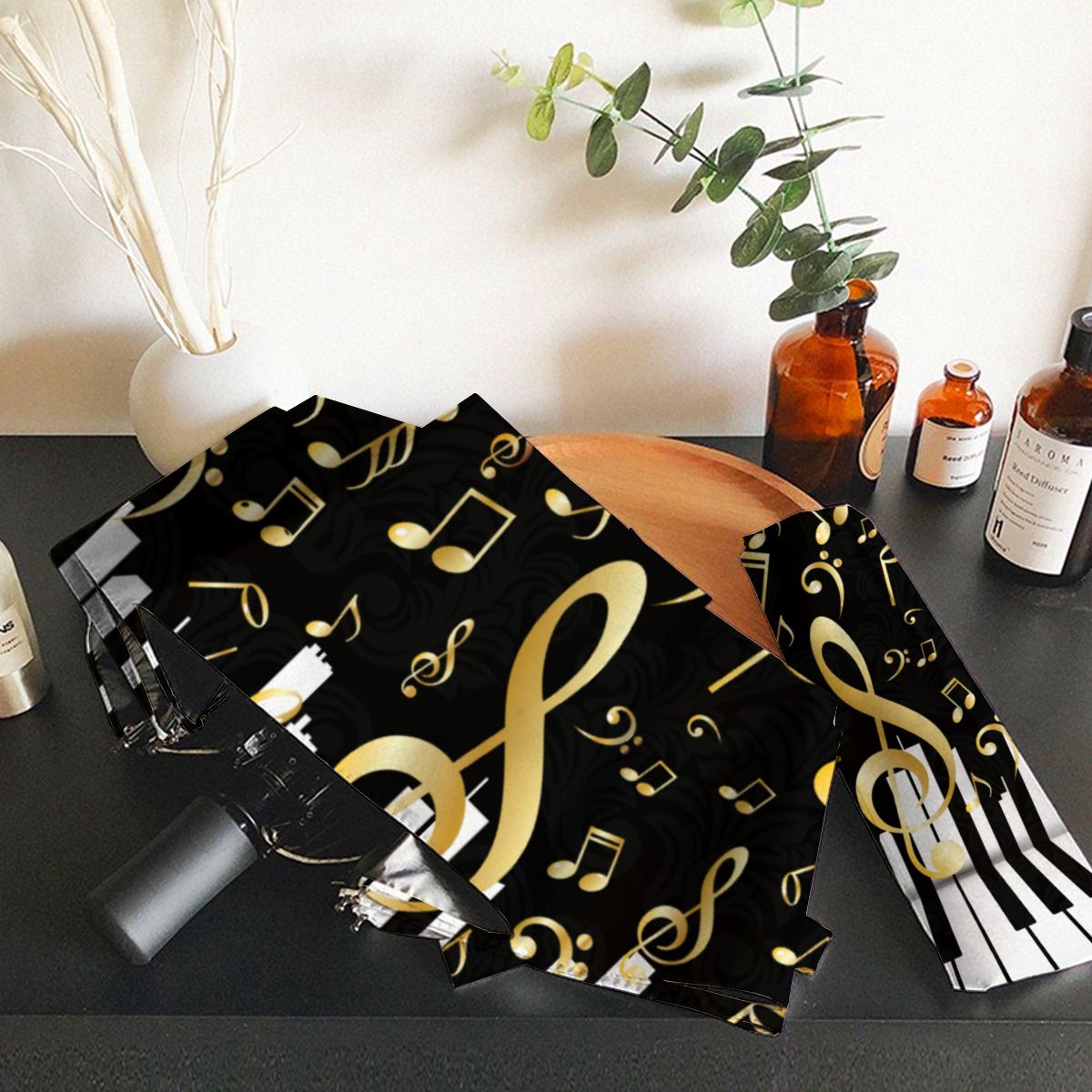 Royal Elegant Music Note Piano Keys Brushed Polyester Umbrella No.35R8NH