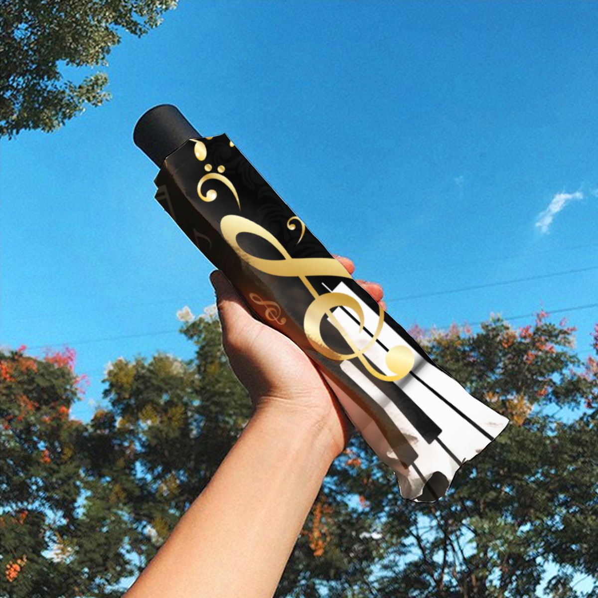 Royal Elegant Music Note Piano Keys Brushed Polyester Umbrella No.35R8NH