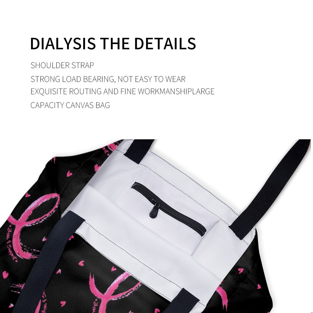 Love and Support Pink Ribbon Pattern Canvas Bag No.LPFM8M