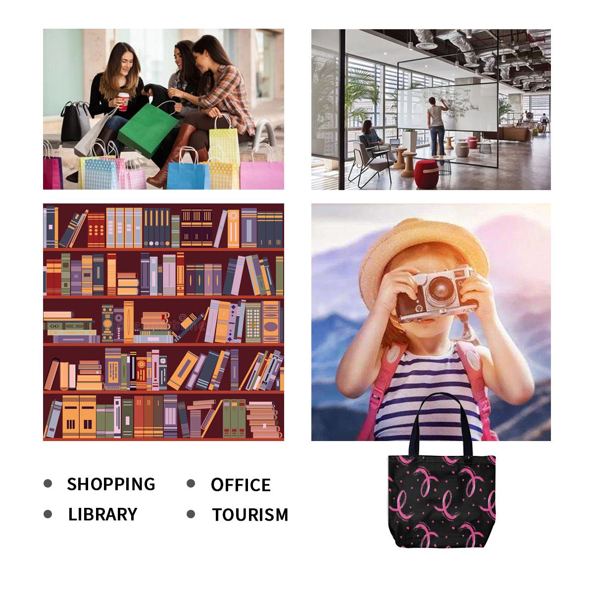 Love and Support Pink Ribbon Pattern Canvas Bag No.LPFM8M