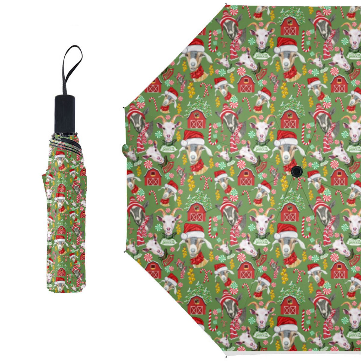 Christmas Goats Candy And Jingle Bells Brushed Polyester Umbrella No.3NPXJV