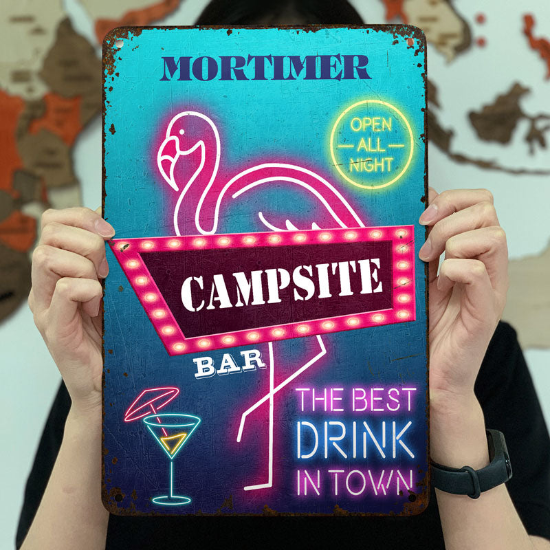 Neon Best Drinks Flamingo Bar - Outdoor Decor Gift - Personalized Custom Classic Metal Signs