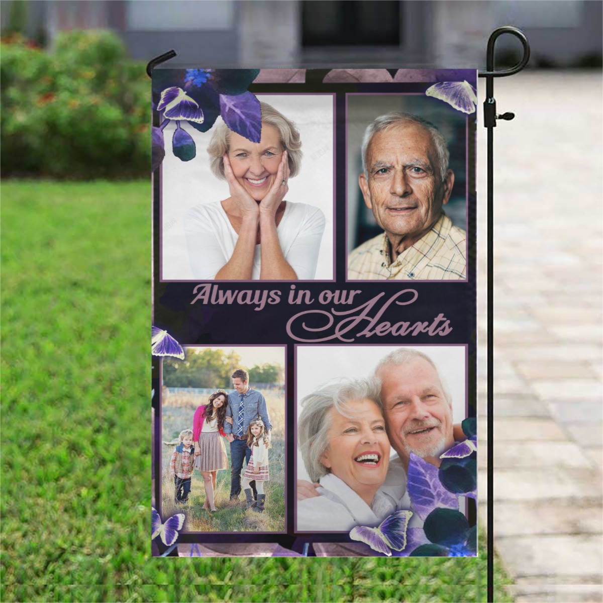 Always In Our Hearts 4 Photos Personalized Photo Memorial Garden & House Flag