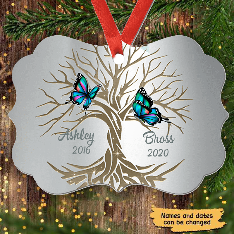 Butterfly Tree Memorial Personalized Circle Christmas Ornament