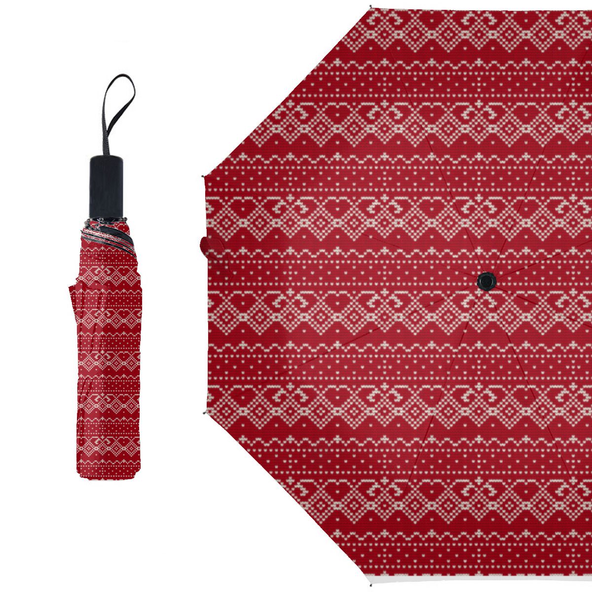 Festive Red And White Scandinavian Knit Pattern Brushed Polyester Umbrella No.57BVUL
