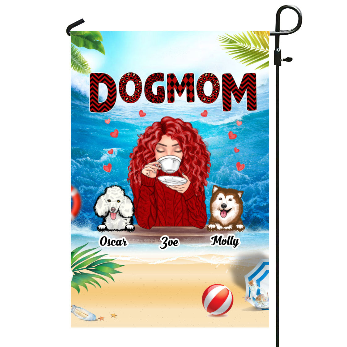 Dog Mom Red Patterned Personalized Names & Designs Garden Flag