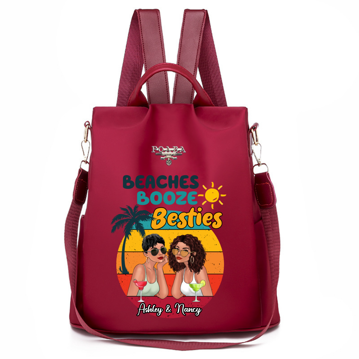 Beaches Booze Summer Fashion Besties Personalized Backpack