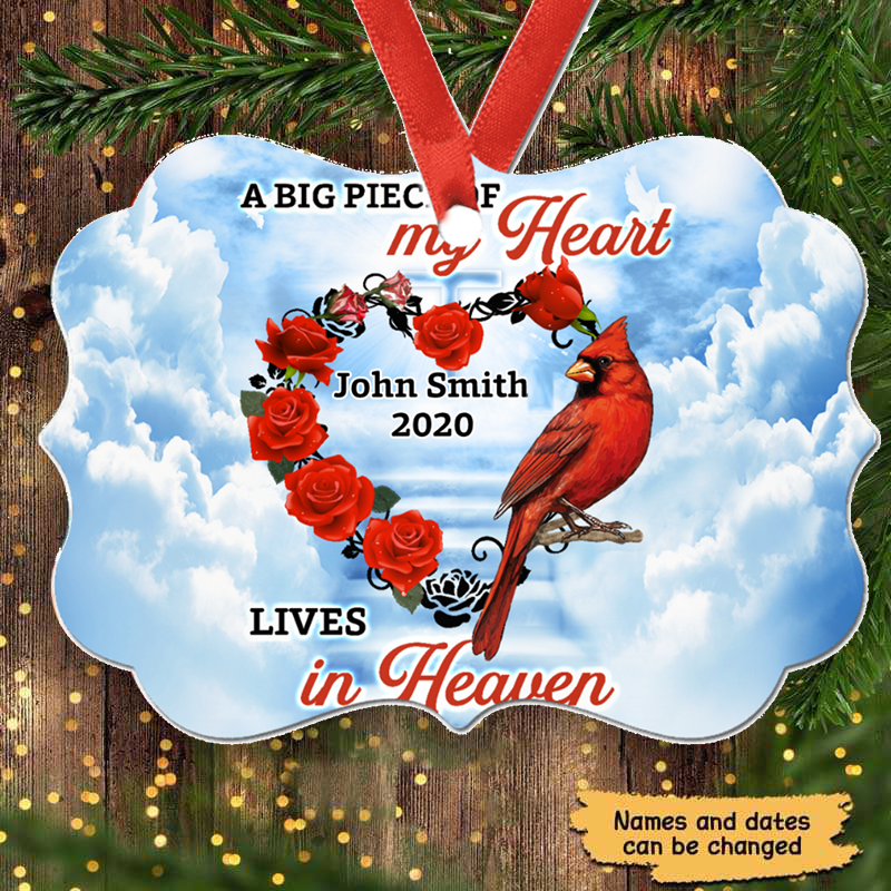 Heaven Cardinal Heart Memorial Personalized Christmas Ornament