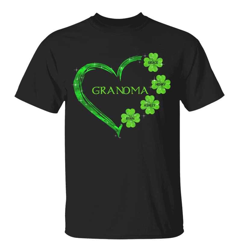 Grandma Shamrock Heart St. Patrick‘s Day Irish Personalized Shirt