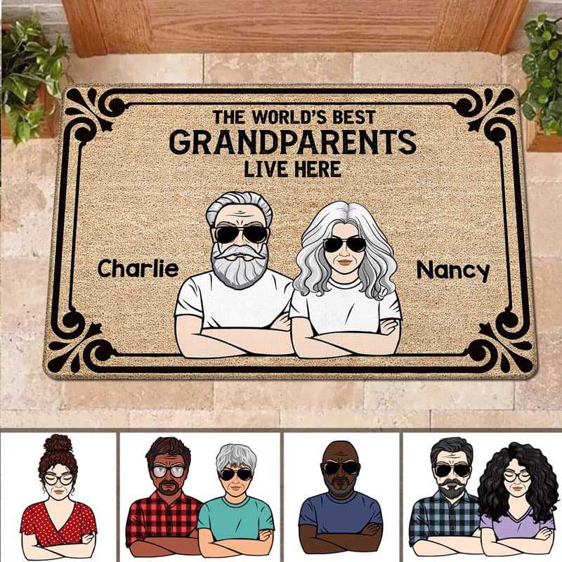 The World's Best Grandparents Live Here Personalized Doormat
