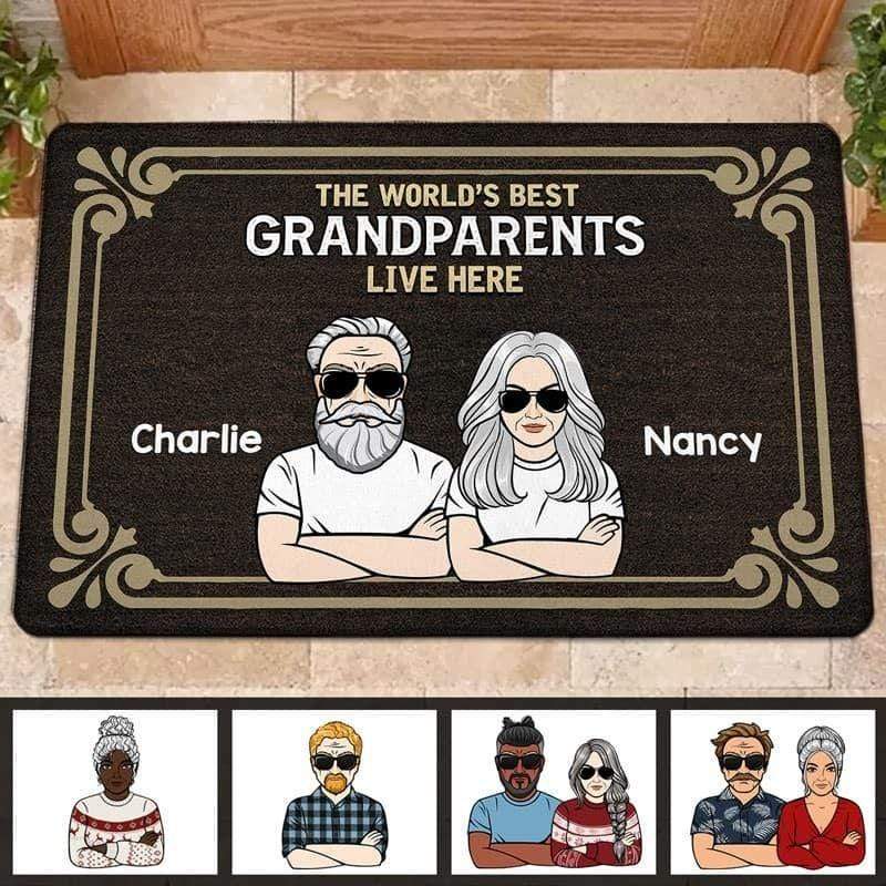 The World‘s Best Grandparents Live Here Personalized Doormat (Dark Color)