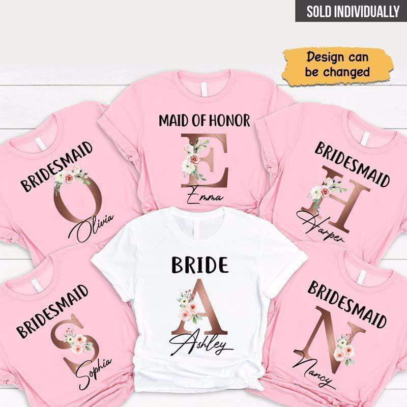 Bridal Shower Gift Bride & Bridesmaids Initial Floral Bachelorette Party Gift Personalized Shirt