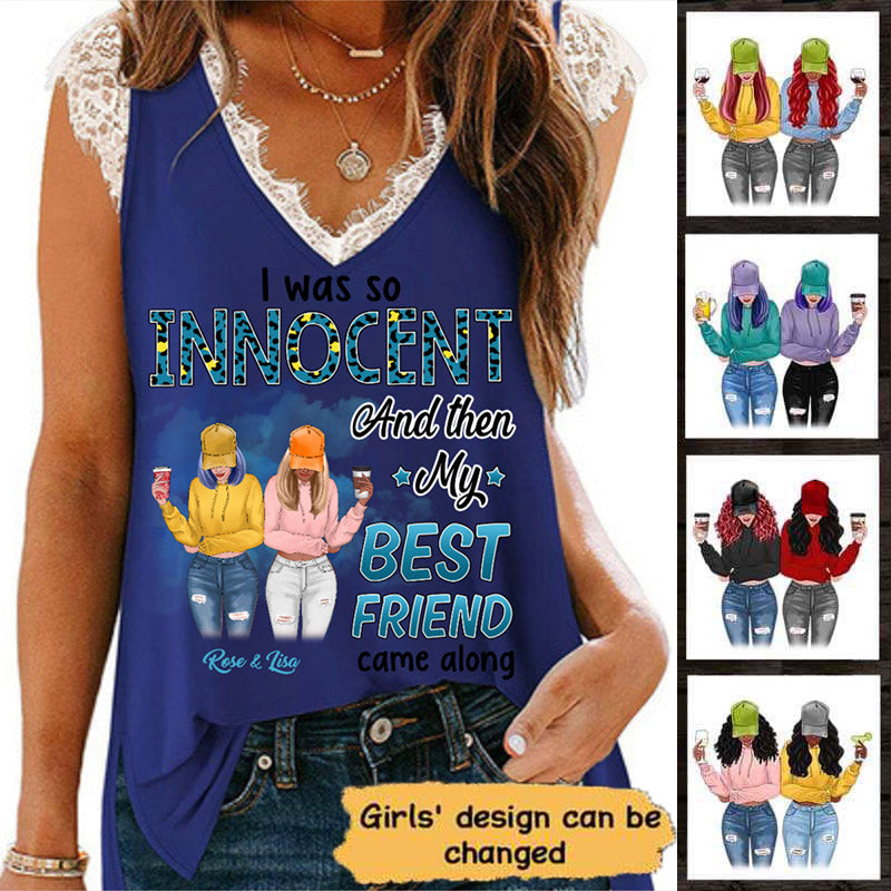 Modern Girls Besties I Was Innocent Personalized Women Tank Top V Neck Lace