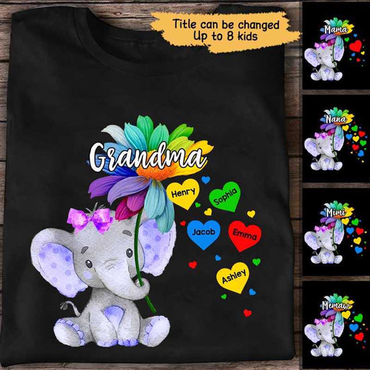 Elephant Colorful Flower Grandma Personalized Shirt