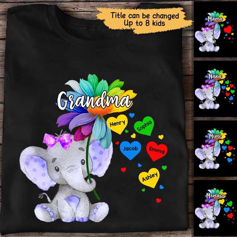 Elephant Colorful Flower Grandma Personalized Shirt