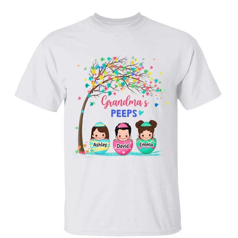 Grandma‘s Peeps Peeking Kids Under Tree Easter Gift Personalized Shirt