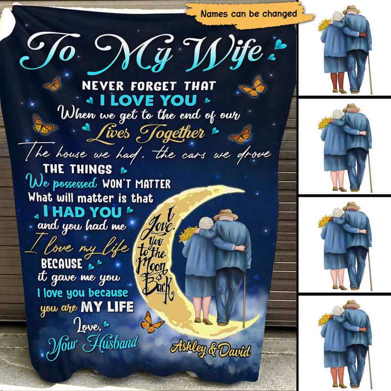 To My Wife On Moon Personalized Fleece Blanket