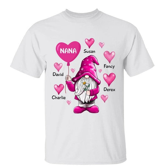 Pink Gnome Holding Balloon Valentine‘s Day Gift For Grandma Personalized Shirt