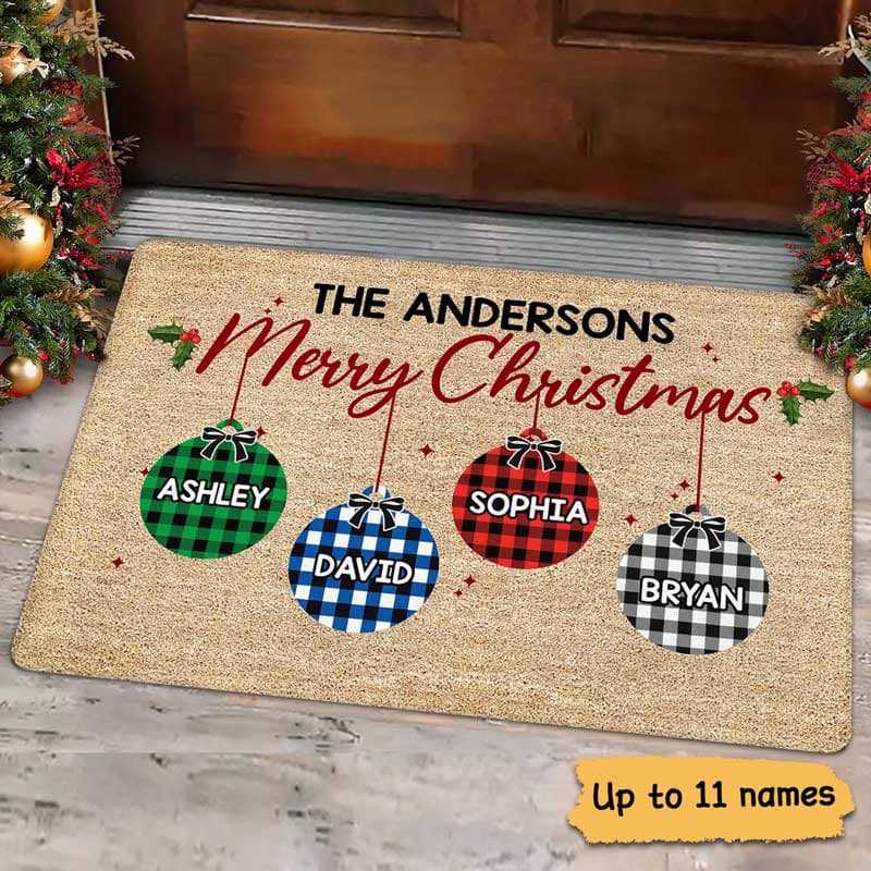 Family Merry Christmas Ornament Name Personalized Doormat