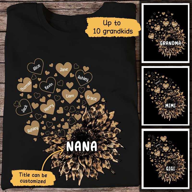 Leopard Sunflower Grandma Personalized Shirt