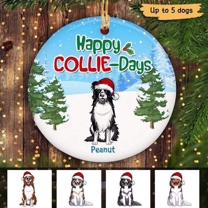 Happy Collie Days Christmas Personalized Circle Ornament