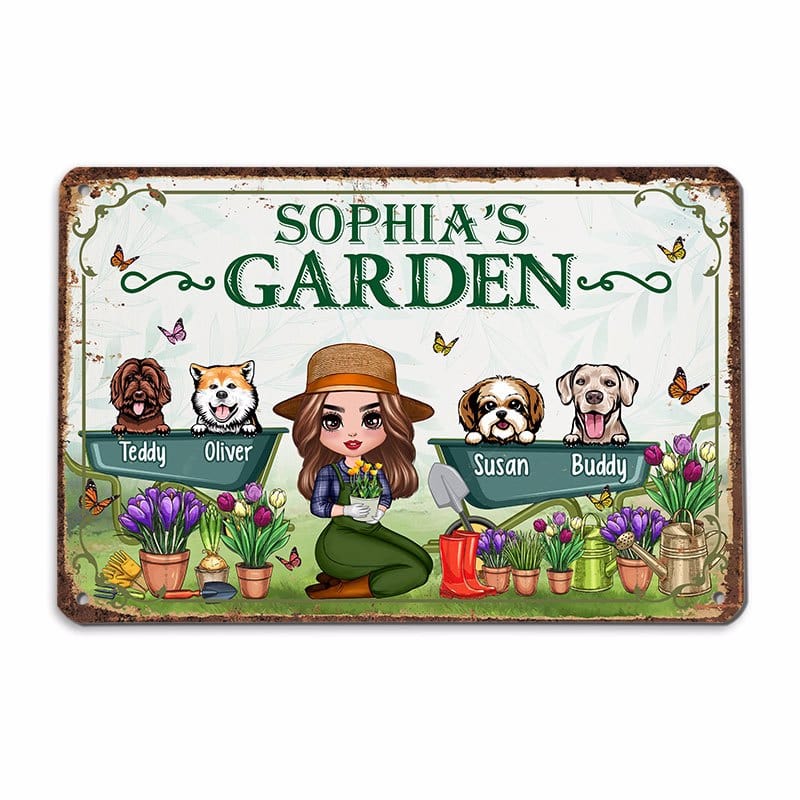 Doll Gardening And Dogs Personalized Metal Sign