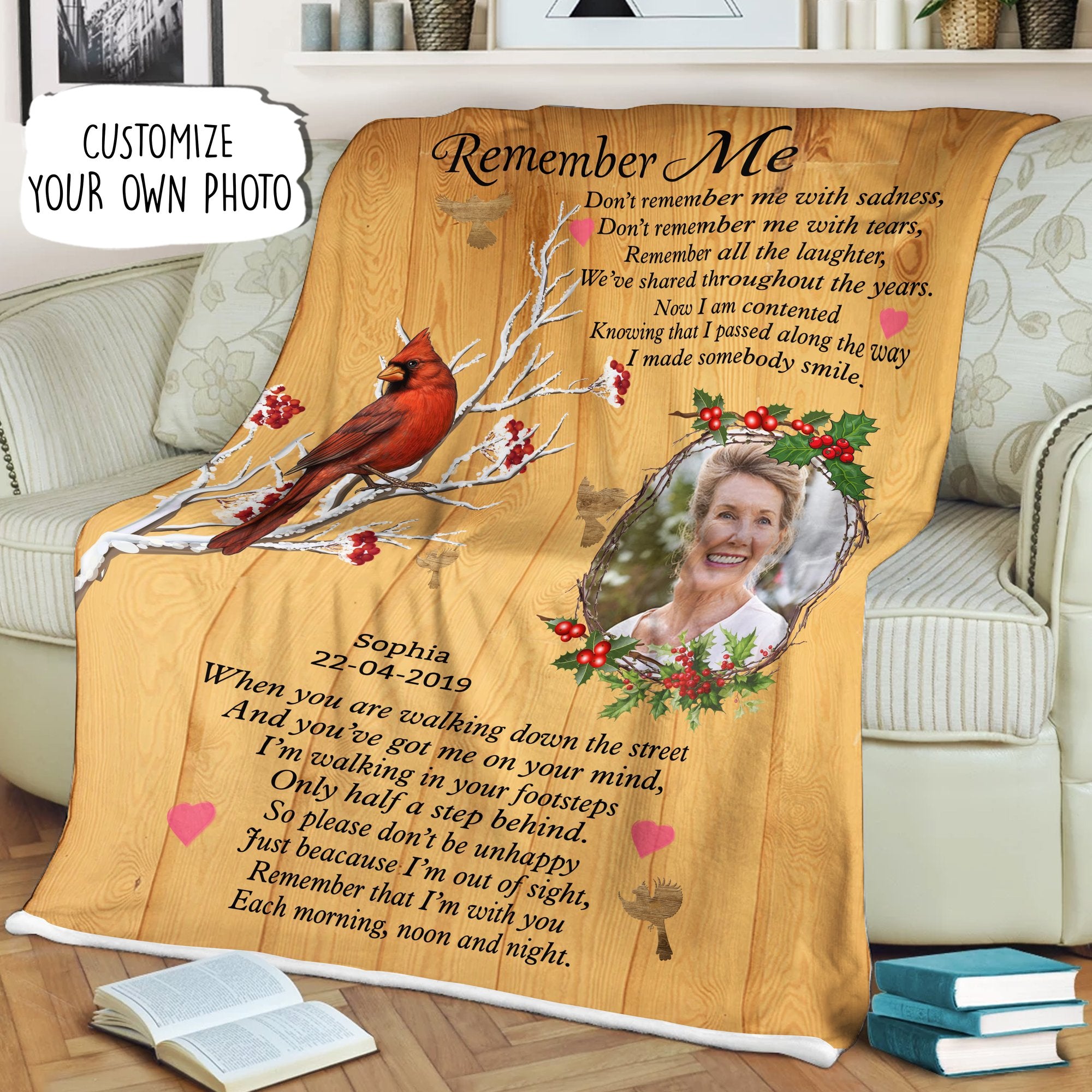 Remember Me Customized Memorial Photo Blanket Gift for Loss and Family Remembrance