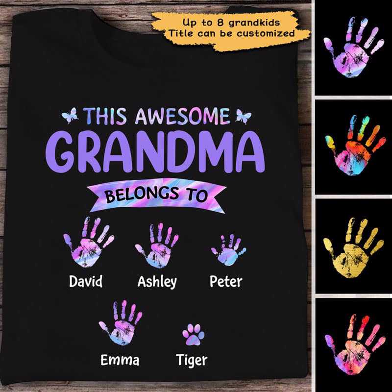 Grandma Mom Belongs To Hologram Hands Paws Personalized Shirt