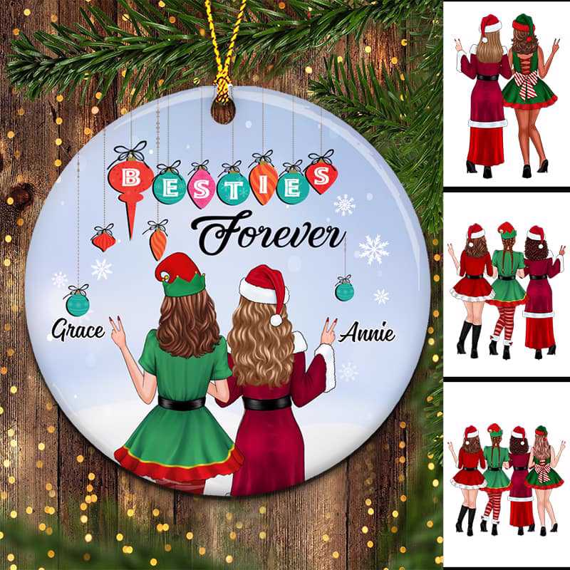 Christmas Dresses Besties Forever Personalized Circle Ornament