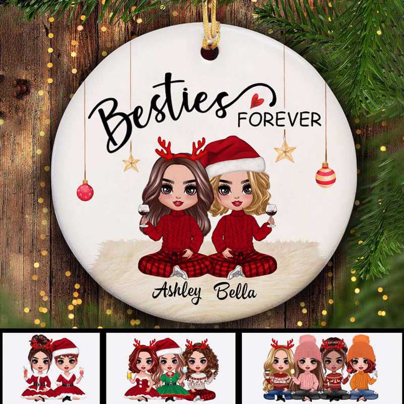 Doll Besties Forever Checkered Pants Christmas Gift For Besties Sisters Siblings Personalized Circle Ornament