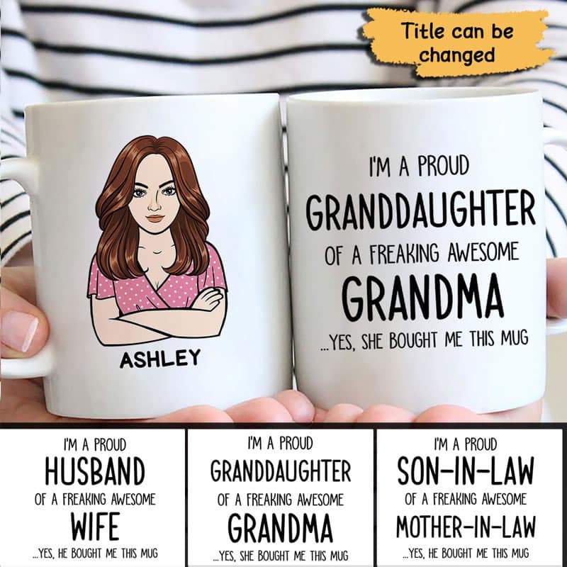 Proud Grandson Granddaughter Of Awesome Grandma Personalized Mug