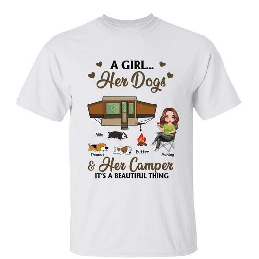 Doll Girl And Her Dogs Camping Personalized Shirt