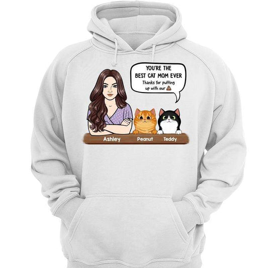 Best Cat Dad Mom Text Box Fluffy Cat Personalized Hoodie Sweatshirt