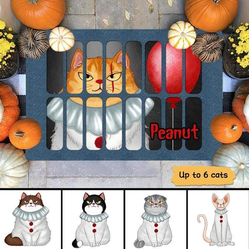 Halloween Cats Red Balloon Personalized Doormat