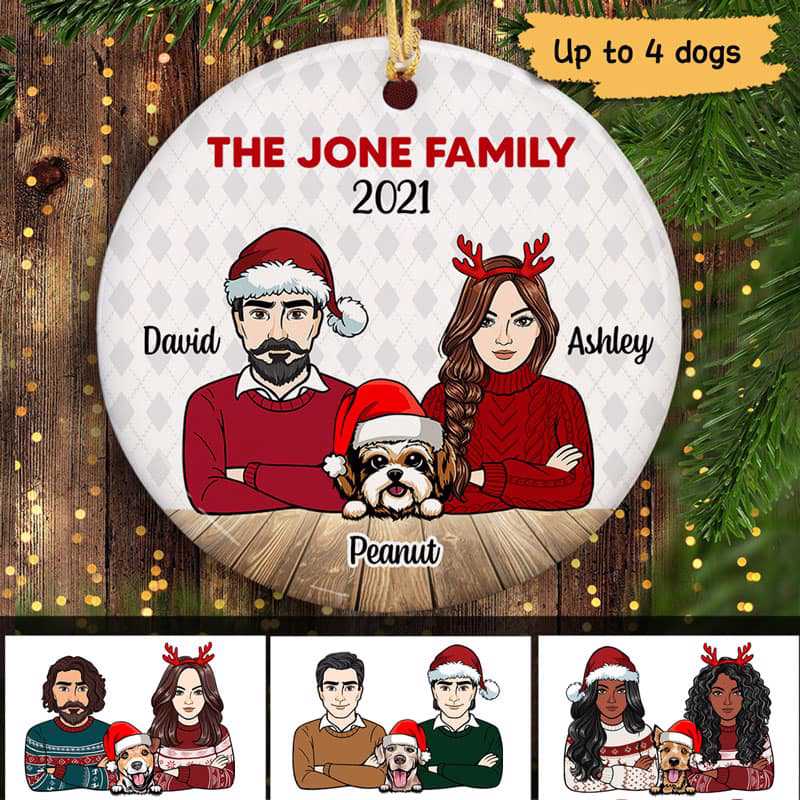 Christmas Couple And Dogs Personalized Circle Ornament